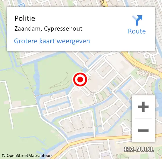 Locatie op kaart van de 112 melding: Politie Zaandam, Cypressehout op 13 april 2018 13:34