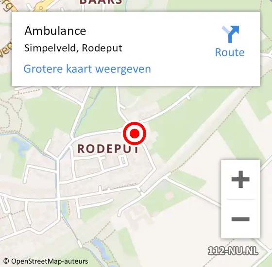 Locatie op kaart van de 112 melding: Ambulance Simpelveld, Rodeput op 22 februari 2014 00:03