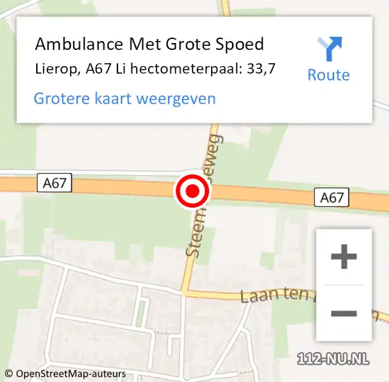 Locatie op kaart van de 112 melding: Ambulance Met Grote Spoed Naar Lierop, A67 Li hectometerpaal: 33,7 op 13 april 2018 14:54