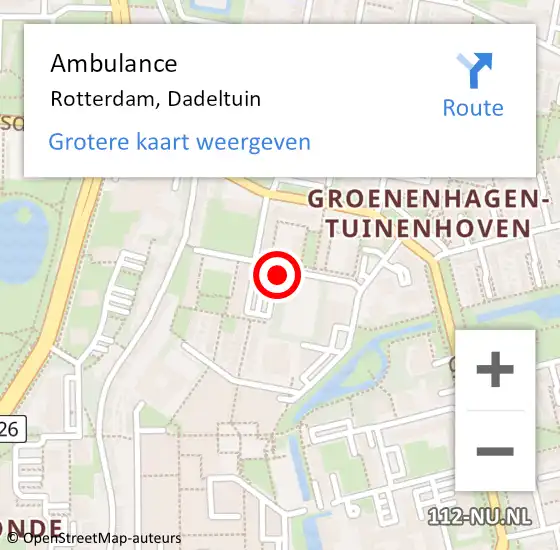 Locatie op kaart van de 112 melding: Ambulance Rotterdam, Dadeltuin op 13 april 2018 15:43
