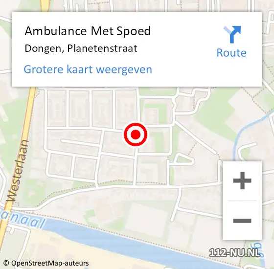 Locatie op kaart van de 112 melding: Ambulance Met Spoed Naar Dongen, Planetenstraat op 13 april 2018 15:48