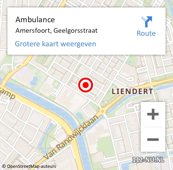 Locatie op kaart van de 112 melding: Ambulance Amersfoort, Geelgorsstraat op 13 april 2018 16:36