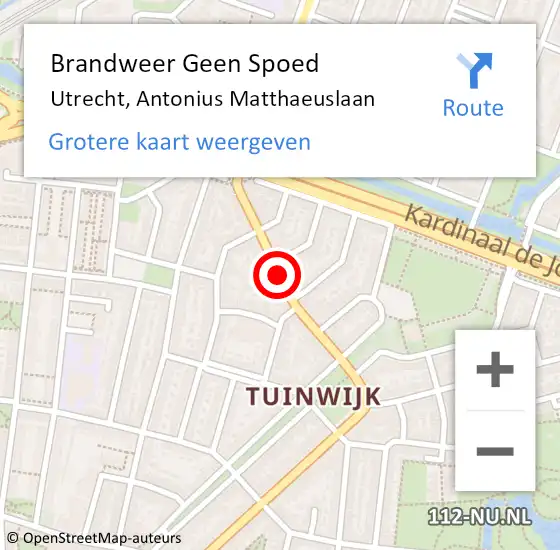 Locatie op kaart van de 112 melding: Brandweer Geen Spoed Naar Utrecht, Antonius Matthaeuslaan op 13 april 2018 16:40