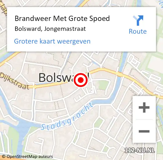 Locatie op kaart van de 112 melding: Brandweer Met Grote Spoed Naar Bolsward, Jongemastraat op 13 april 2018 16:46