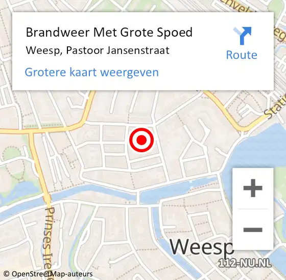 Locatie op kaart van de 112 melding: Brandweer Met Grote Spoed Naar Weesp, Pastoor Jansenstraat op 13 april 2018 16:52