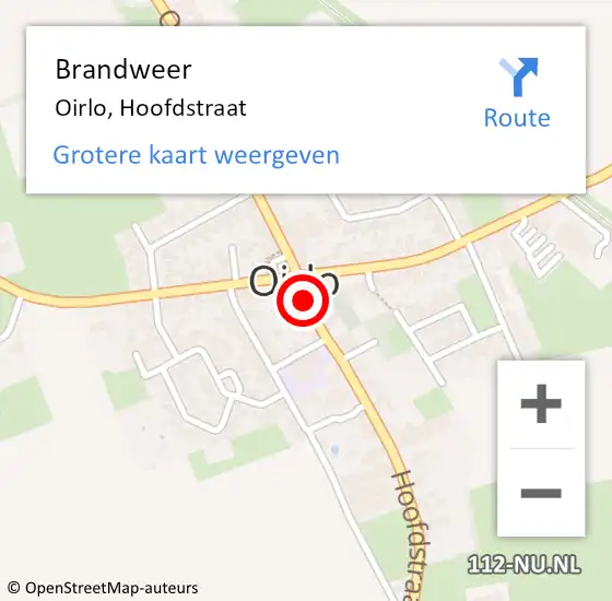 Locatie op kaart van de 112 melding: Brandweer Oirlo, Hoofdstraat op 13 april 2018 16:53