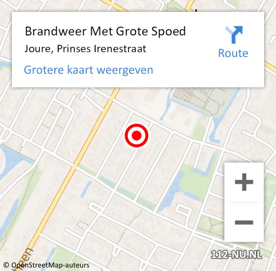 Locatie op kaart van de 112 melding: Brandweer Met Grote Spoed Naar Joure, Prinses Irenestraat op 13 april 2018 17:08