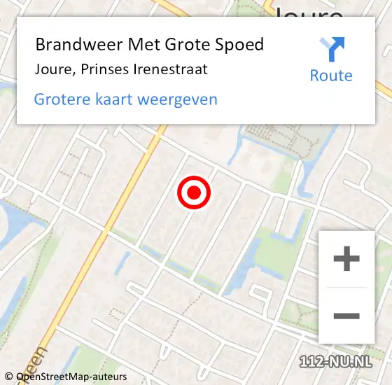 Locatie op kaart van de 112 melding: Brandweer Met Grote Spoed Naar Joure, Prinses Irenestraat op 13 april 2018 17:10