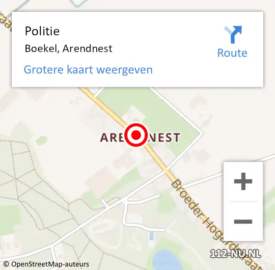 Locatie op kaart van de 112 melding: Politie Boekel, Arendnest op 13 april 2018 18:39