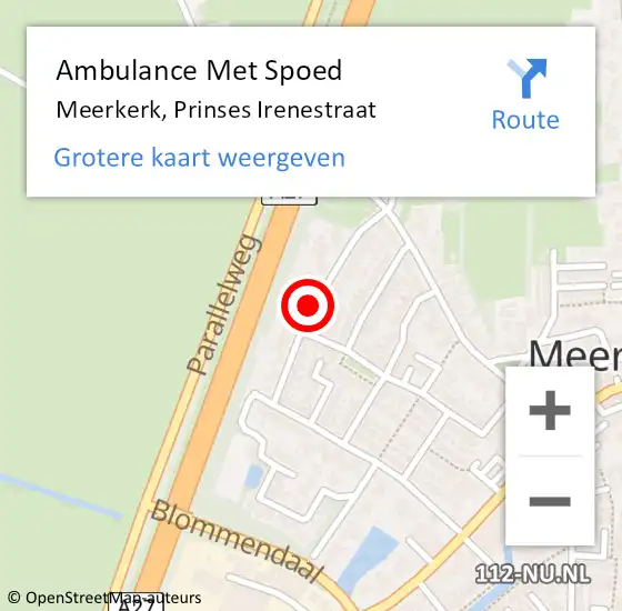 Locatie op kaart van de 112 melding: Ambulance Met Spoed Naar Meerkerk, Prinses Irenestraat op 13 april 2018 19:14