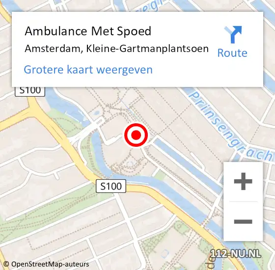 Locatie op kaart van de 112 melding: Ambulance Met Spoed Naar Amsterdam, Kleine-Gartmanplantsoen op 13 april 2018 21:04