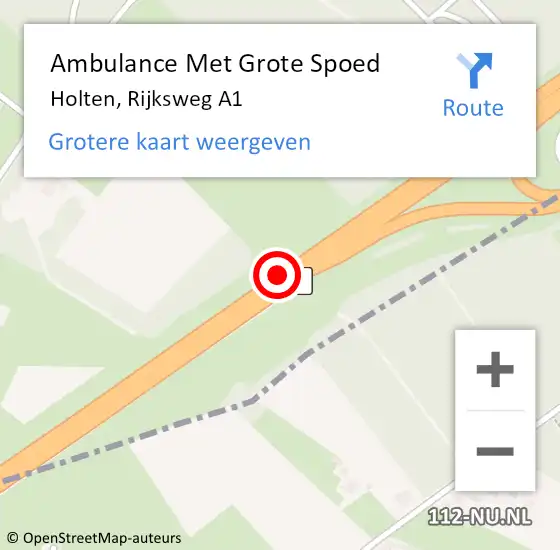 Locatie op kaart van de 112 melding: Ambulance Met Grote Spoed Naar Holten, Rijksweg A1 op 13 april 2018 23:22