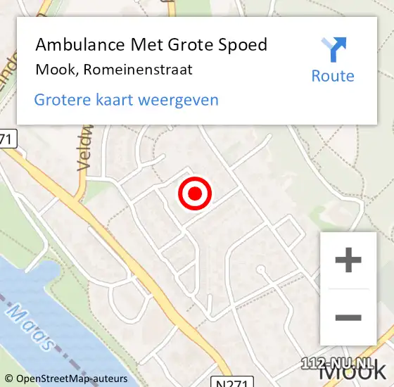 Locatie op kaart van de 112 melding: Ambulance Met Grote Spoed Naar Mook, Romeinenstraat op 13 april 2018 23:25