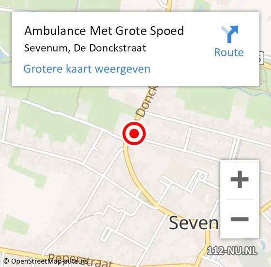 Locatie op kaart van de 112 melding: Ambulance Met Grote Spoed Naar Sevenum, De Donckstraat op 14 april 2018 01:46