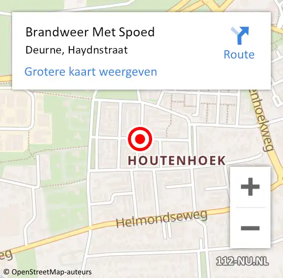 Locatie op kaart van de 112 melding: Brandweer Met Spoed Naar Deurne, Haydnstraat op 14 april 2018 02:05