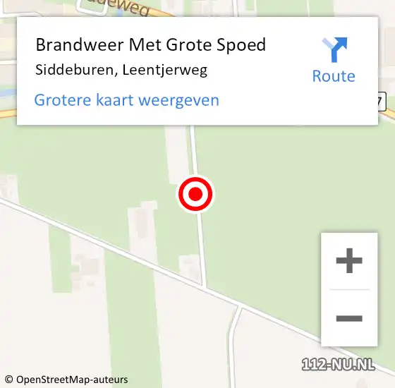 Locatie op kaart van de 112 melding: Brandweer Met Grote Spoed Naar Siddeburen, Leentjerweg op 14 april 2018 02:47