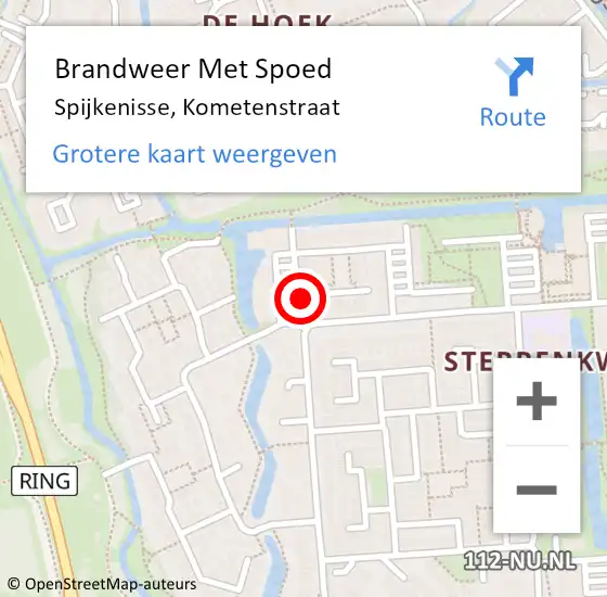 Locatie op kaart van de 112 melding: Brandweer Met Spoed Naar Spijkenisse, Kometenstraat op 14 april 2018 03:10