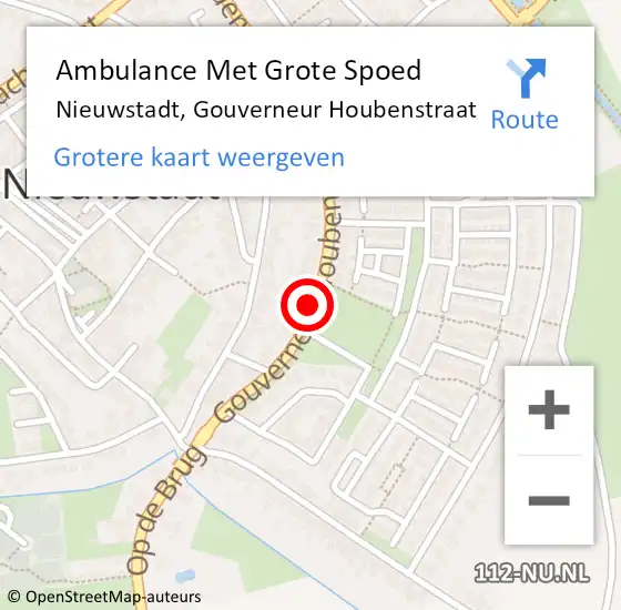 Locatie op kaart van de 112 melding: Ambulance Met Grote Spoed Naar Nieuwstadt, Gouverneur Houbenstraat op 14 april 2018 07:02