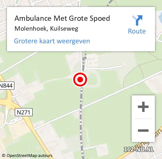 Locatie op kaart van de 112 melding: Ambulance Met Grote Spoed Naar Molenhoek, Kuilseweg op 14 april 2018 08:47