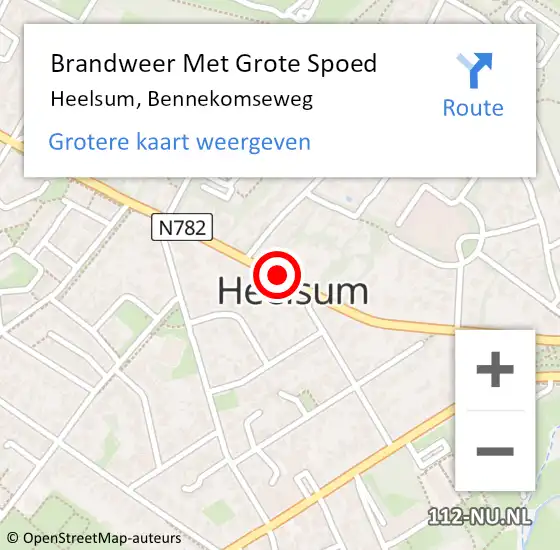 Locatie op kaart van de 112 melding: Brandweer Met Grote Spoed Naar Heelsum, Bennekomseweg op 14 april 2018 09:09