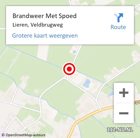 Locatie op kaart van de 112 melding: Brandweer Met Spoed Naar Lieren, Veldbrugweg op 14 april 2018 10:52