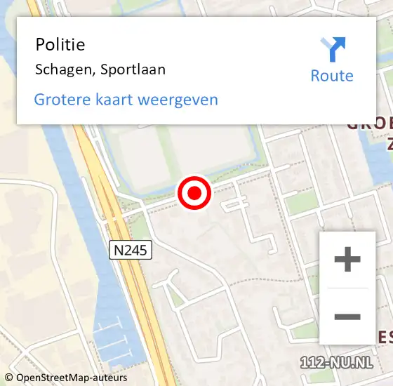 Locatie op kaart van de 112 melding: Politie Schagen, Sportlaan op 14 april 2018 11:39
