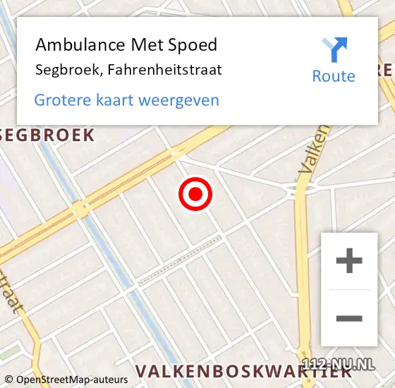 Locatie op kaart van de 112 melding: Ambulance Met Spoed Naar Segbroek, Fahrenheitstraat op 14 april 2018 12:03