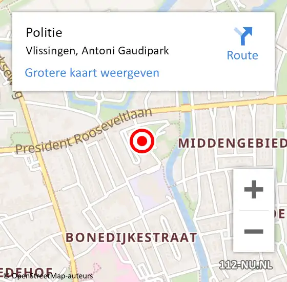 Locatie op kaart van de 112 melding: Politie Vlissingen, Antoni Gaudipark op 14 april 2018 13:45