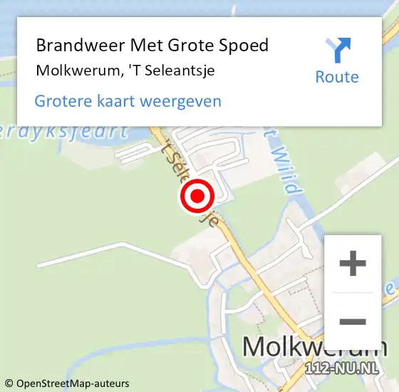 Locatie op kaart van de 112 melding: Brandweer Met Grote Spoed Naar Molkwerum, 'T Seleantsje op 14 april 2018 14:38