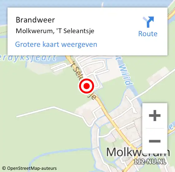 Locatie op kaart van de 112 melding: Brandweer Molkwerum, 'T Seleantsje op 14 april 2018 14:40