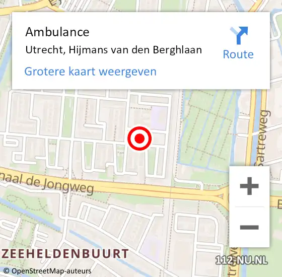 Locatie op kaart van de 112 melding: Ambulance Utrecht, Hijmans van den Berghlaan op 14 april 2018 15:23