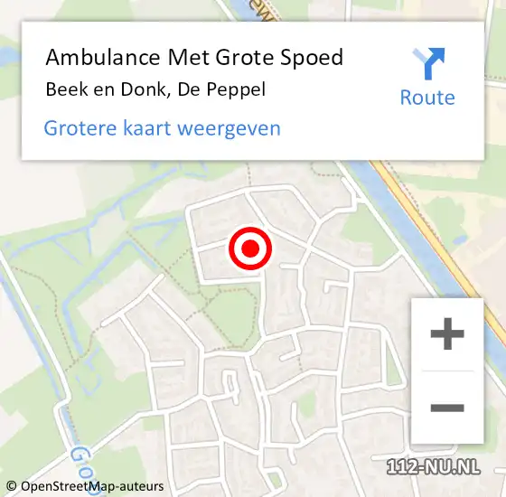 Locatie op kaart van de 112 melding: Ambulance Met Grote Spoed Naar Beek en Donk, De Peppel op 14 april 2018 20:26