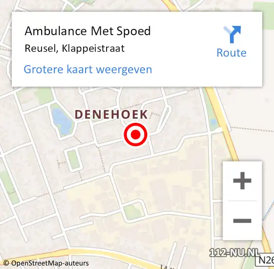 Locatie op kaart van de 112 melding: Ambulance Met Spoed Naar Reusel, Klappeistraat op 14 april 2018 21:46