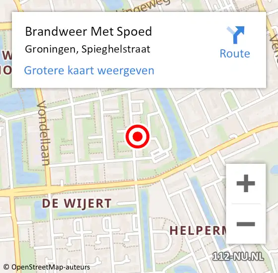 Locatie op kaart van de 112 melding: Brandweer Met Spoed Naar Groningen, Spieghelstraat op 14 april 2018 23:56