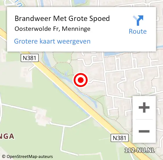 Locatie op kaart van de 112 melding: Brandweer Met Grote Spoed Naar Oosterwolde Fr, Menninge op 15 april 2018 00:02