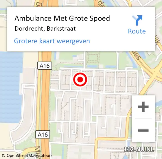 Locatie op kaart van de 112 melding: Ambulance Met Grote Spoed Naar Dordrecht, Barkstraat op 15 april 2018 00:43