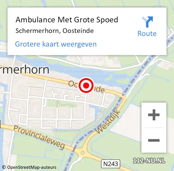 Locatie op kaart van de 112 melding: Ambulance Met Grote Spoed Naar Schermerhorn, Oosteinde op 22 februari 2014 06:55