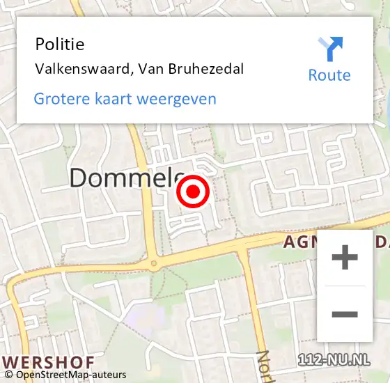 Locatie op kaart van de 112 melding: Politie Valkenswaard, Van Bruhezedal op 15 april 2018 01:52