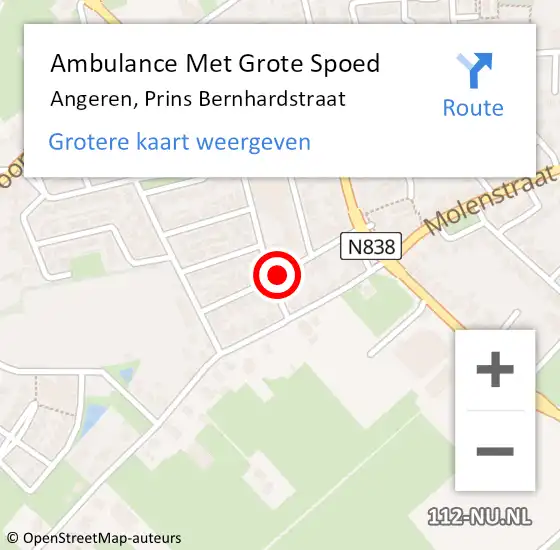 Locatie op kaart van de 112 melding: Ambulance Met Grote Spoed Naar Angeren, Prins Bernhardstraat op 15 april 2018 02:01