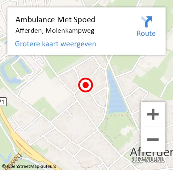 Locatie op kaart van de 112 melding: Ambulance Met Spoed Naar Afferden, Molenkampweg op 15 april 2018 02:10