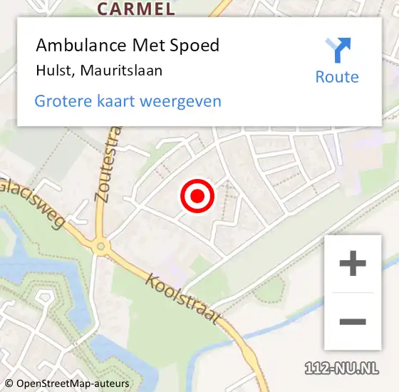 Locatie op kaart van de 112 melding: Ambulance Met Spoed Naar Hulst, Mauritslaan op 15 april 2018 03:42