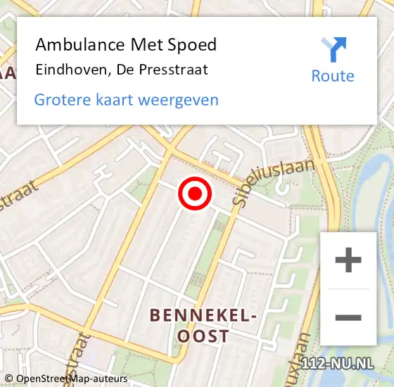 Locatie op kaart van de 112 melding: Ambulance Met Spoed Naar Eindhoven, De Presstraat op 15 april 2018 09:11