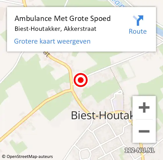 Locatie op kaart van de 112 melding: Ambulance Met Grote Spoed Naar Biest, Akkerstraat op 15 april 2018 11:38