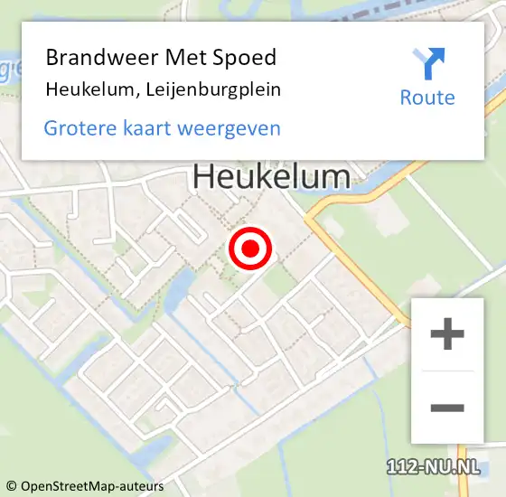 Locatie op kaart van de 112 melding: Brandweer Met Spoed Naar Heukelum, Leijenburgplein op 15 april 2018 11:38