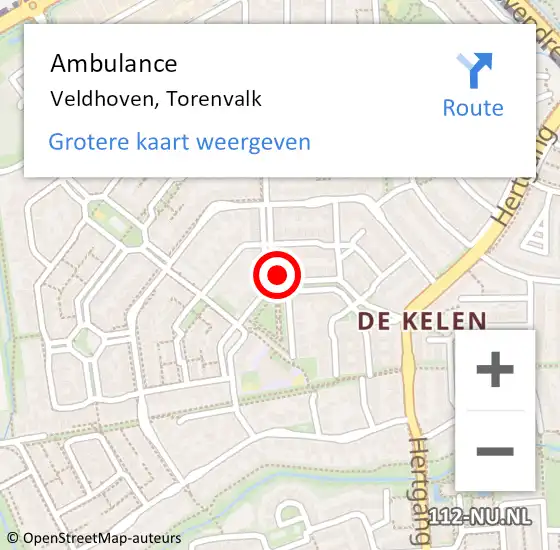 Locatie op kaart van de 112 melding: Ambulance Veldhoven, Torenvalk op 15 april 2018 12:15