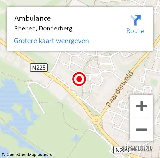 Locatie op kaart van de 112 melding: Ambulance Rhenen, Donderberg op 15 april 2018 12:43
