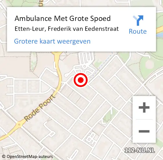 Locatie op kaart van de 112 melding: Ambulance Met Grote Spoed Naar Etten-Leur, Frederik van Eedenstraat op 15 april 2018 12:57