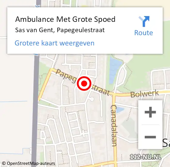 Locatie op kaart van de 112 melding: Ambulance Met Grote Spoed Naar Sas van Gent, Papegeulestraat op 15 april 2018 13:13