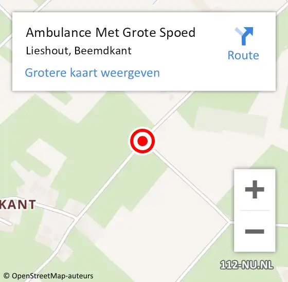 Locatie op kaart van de 112 melding: Ambulance Met Grote Spoed Naar Lieshout, Beemdkant op 15 april 2018 15:45