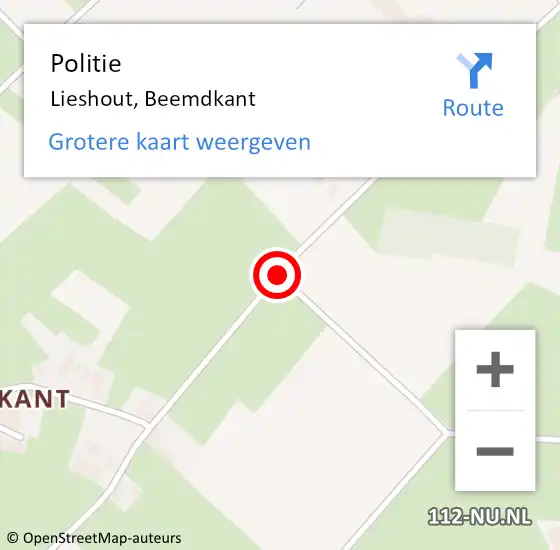 Locatie op kaart van de 112 melding: Politie Lieshout, Beemdkant op 15 april 2018 15:48